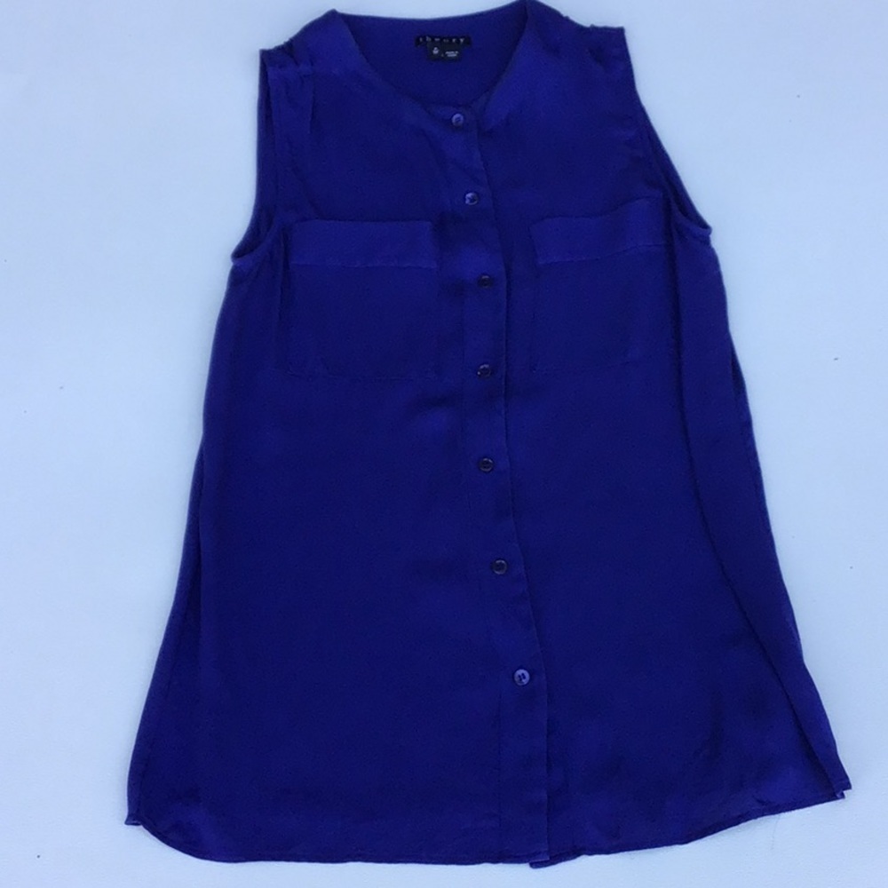 Theory Silk Top button front Indigo Blue Petite